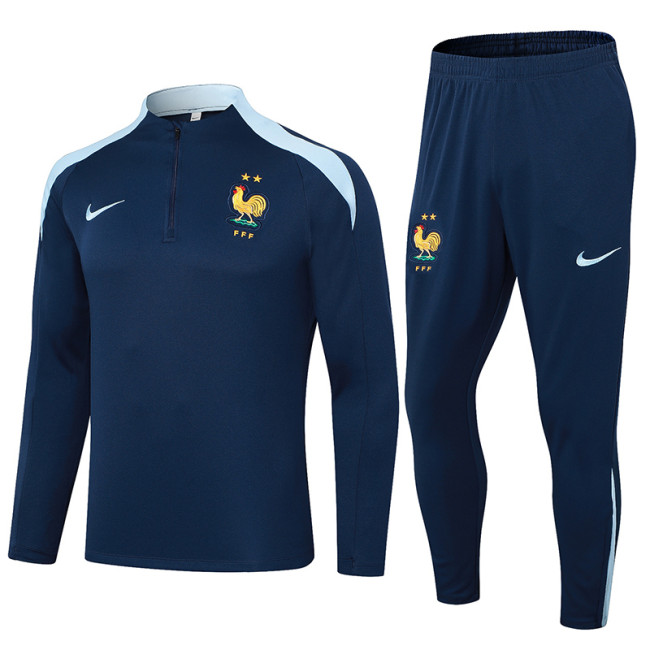 24-25 France Royal blue Half Pull Tracksuit
