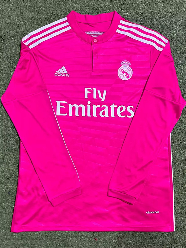 2014-2015  Real Madrid Away Pink Long Sleeve Retro Soccer Jersey