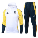 Mens Real Madrid Hoodie Sweatshirt + Pants Training Suit White 2024/25