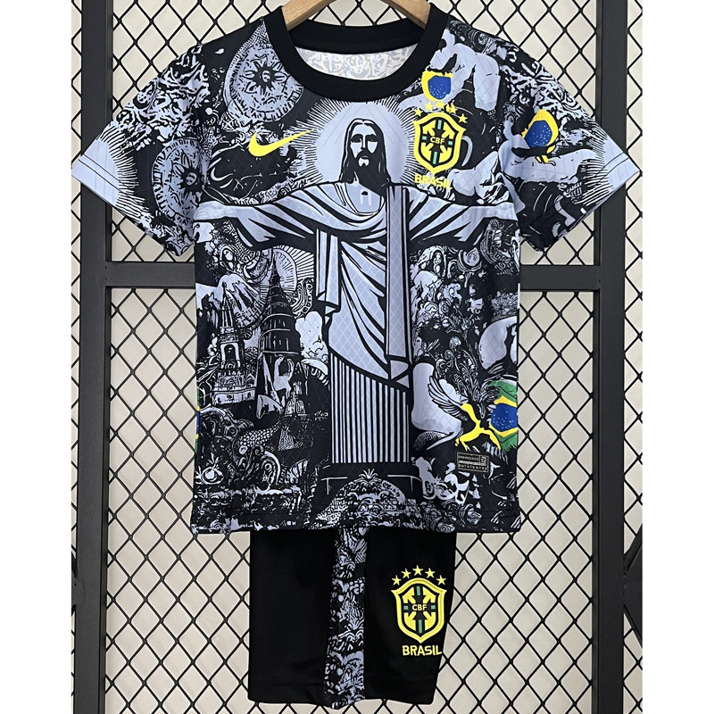 24-25 Brazil Black Grey Special Edition Kids Soccer Jersey