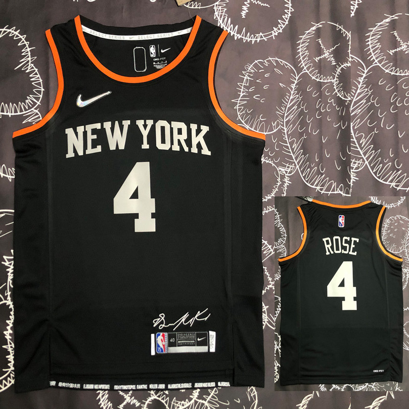 KNICKS Glory version ROSE #4 Black Top Quality Hot Pressing NBA Jersey