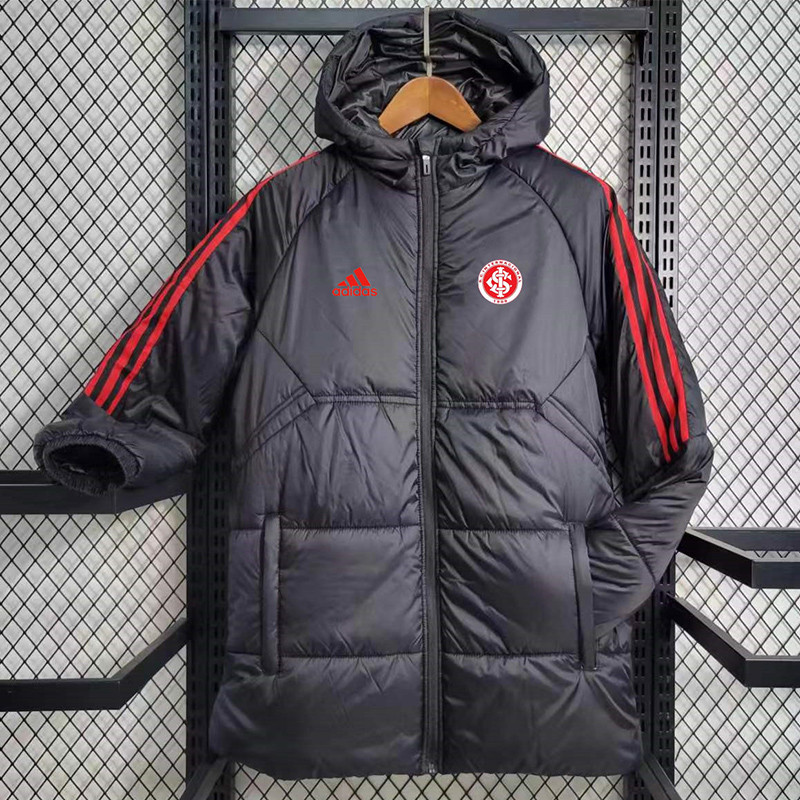 23-24 Internacional Black Hooded Cotton Coat Red Edge