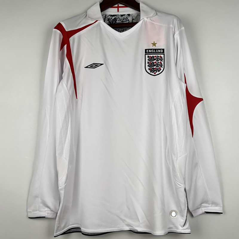 2006 England Home Retro Long Sleeve Soccer Jersey