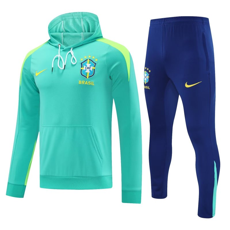 Mens Brazil Hoodie Sweatshirt + Pants Training Suit Green 2025