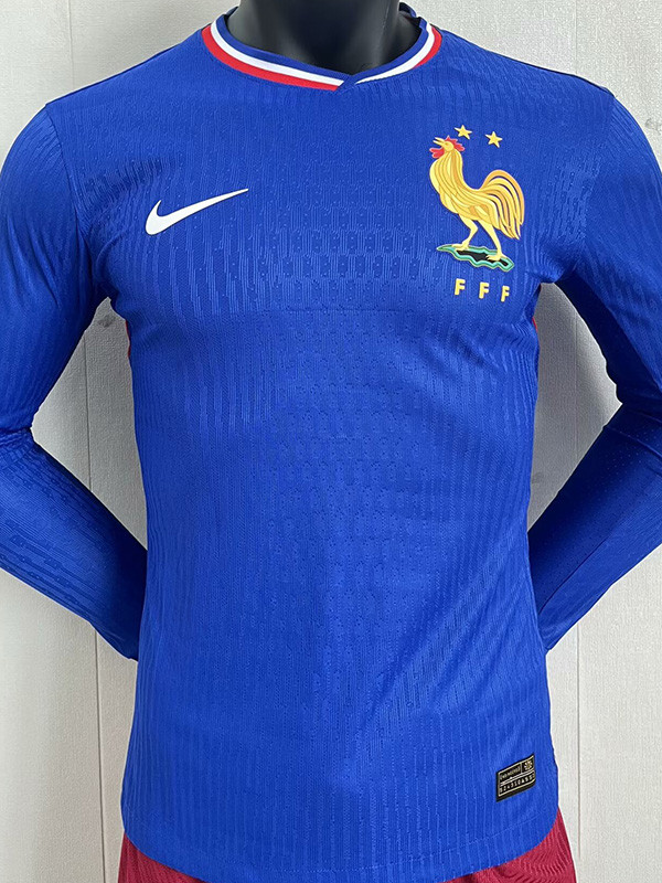 24-25 France Home Long Sleeve Player Version Soccer Jersey