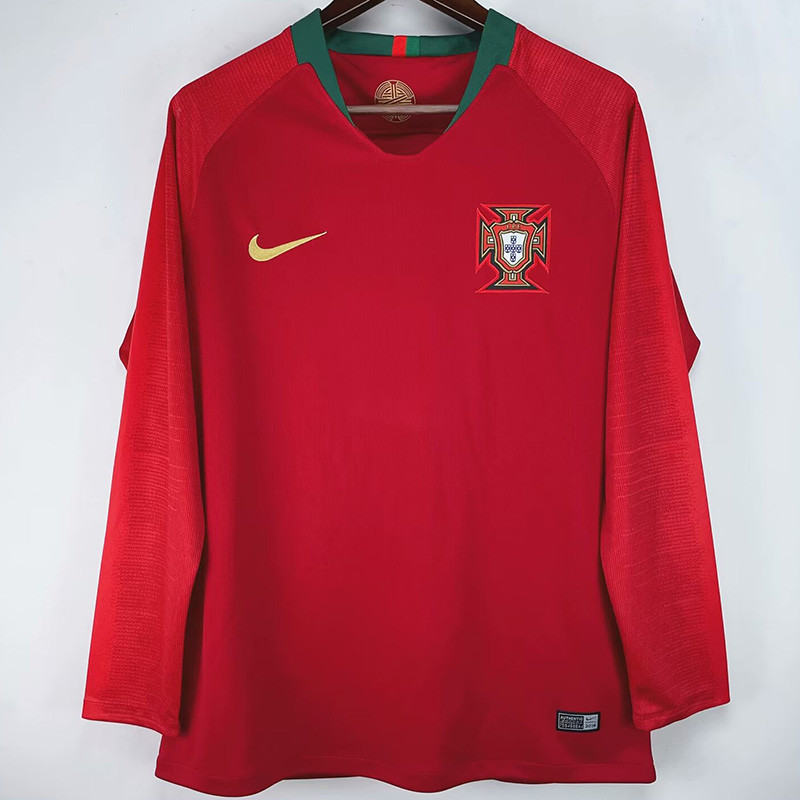2018 Portugal Home Long Sleeve Retro Soccer Jersey