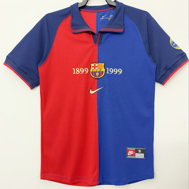 1999 Mens Barcelona Home 100th Anniversary Version Retro Soccer Jersey
