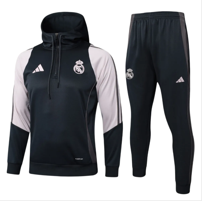 Kids Real Madrid Hoodie Sweatshirt + Pants Suit Dark Grey 2024/25