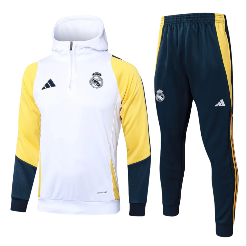 Kids Real Madrid Hoodie Sweatshirt + Pants Suit White 2024/25