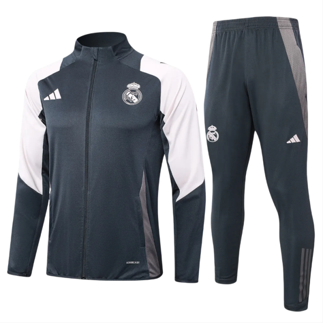 Kids Real Madrid Jacket + Pants Training Suit Grey 2024/25
