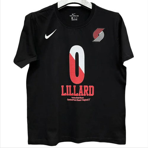 T187 Trail Blazers LILLARD #0 Black High Quality Casual T-Shirt