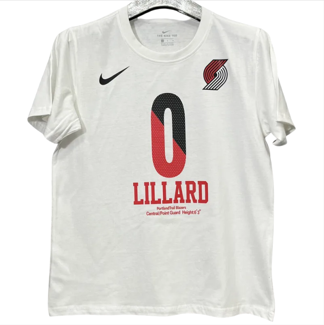 T187 Trail Blazers LILLARD #0 White High Quality Casual T-Shirt