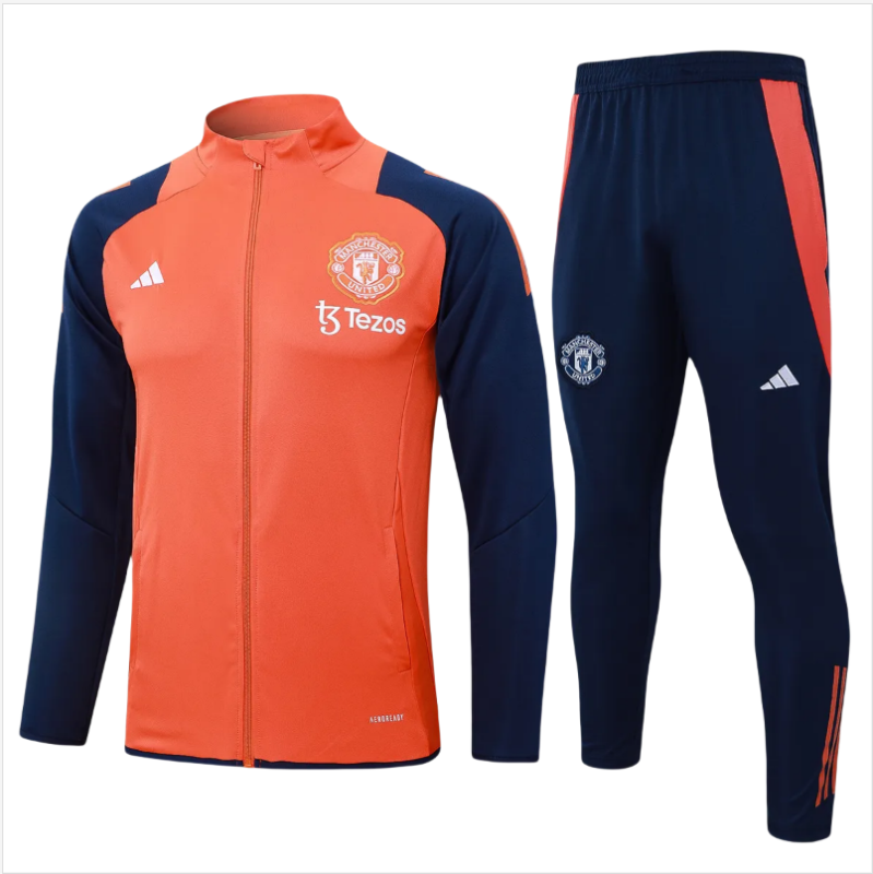 Kids Manchester United Jacket + Pants Training Suit Orange 2024/25