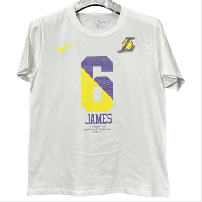 T190 Lakers JAMES #6 White High Quality Casual T-Shirt