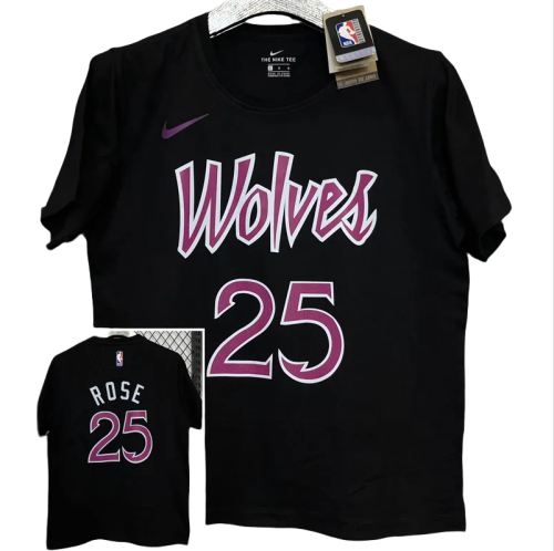 T161 Timberwolves ROSE #25 Black High Quality Casual T-Shirt