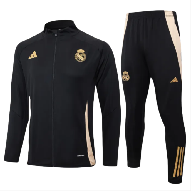 Kids Real Madrid Jacket + Pants Training Suit Black 2024/25