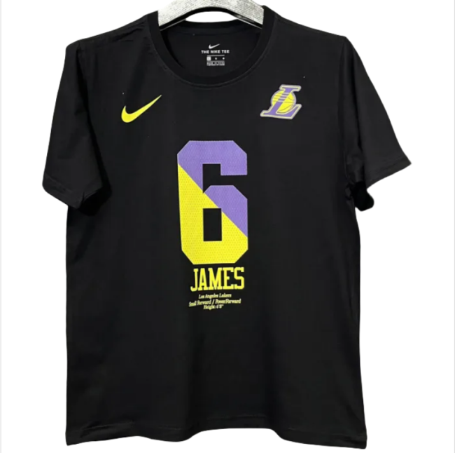T190 Lakers JAMES #6 Black High Quality Casual T-Shirt