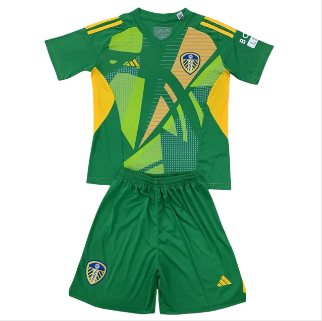 24-25 Leeds United Green GoalKeeper Kids Soccer Jersey