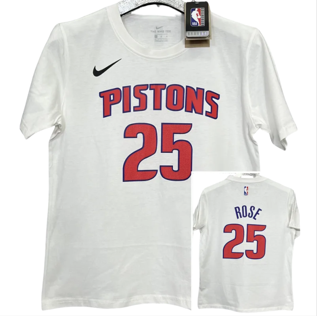 T180 Pistons ROSE #25 White High Quality Casual T-Shirt