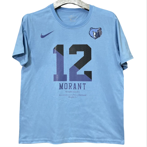 T191 Grizzlies MORANT #12 Lake blue High Quality Casual T-Shirt