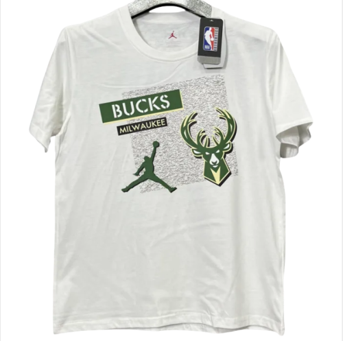 T197 Bucks Jordan White High Quality Casual T-Shirt