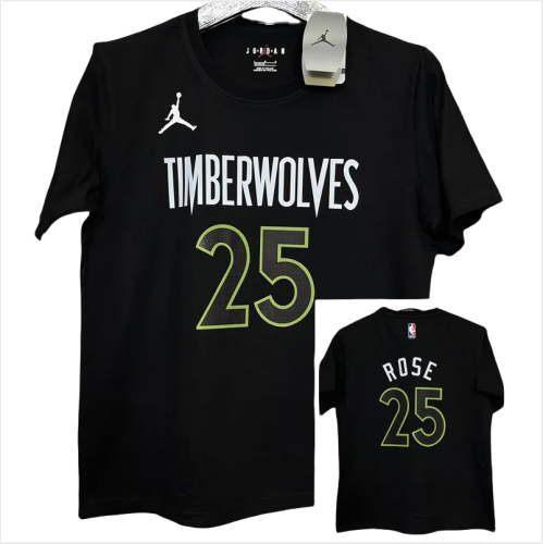 T181 Timberwolves ROSE #25 Black High Quality Casual T-Shirt