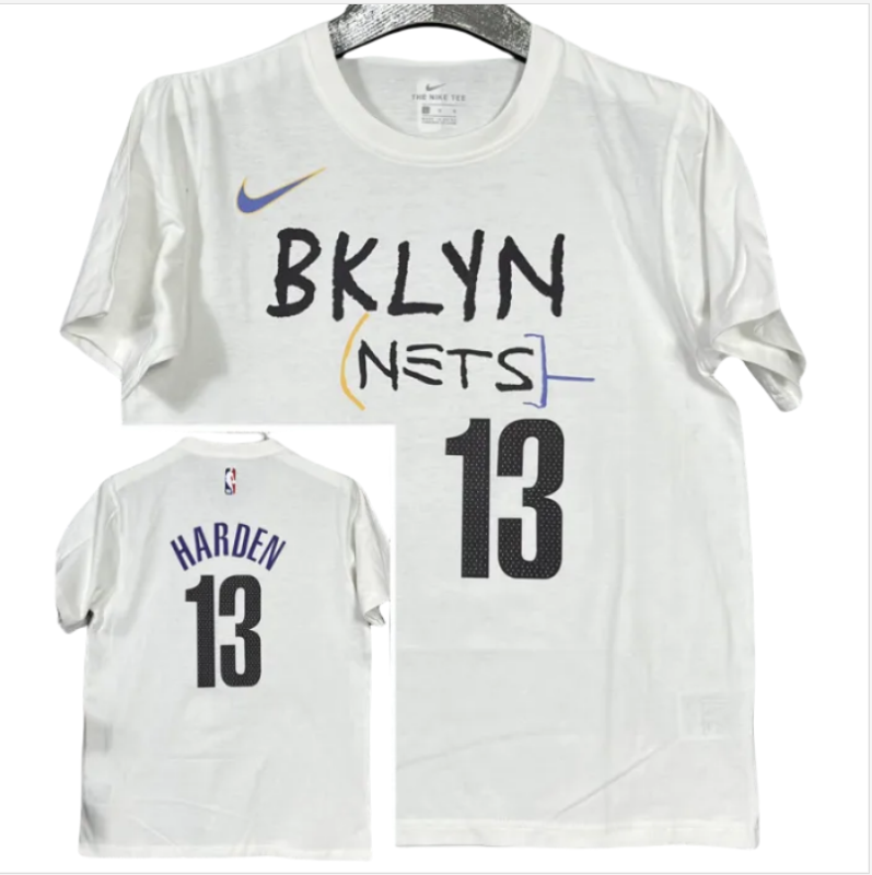 T251 Nets HARDEN #13 White High Quality Casual T-Shirt