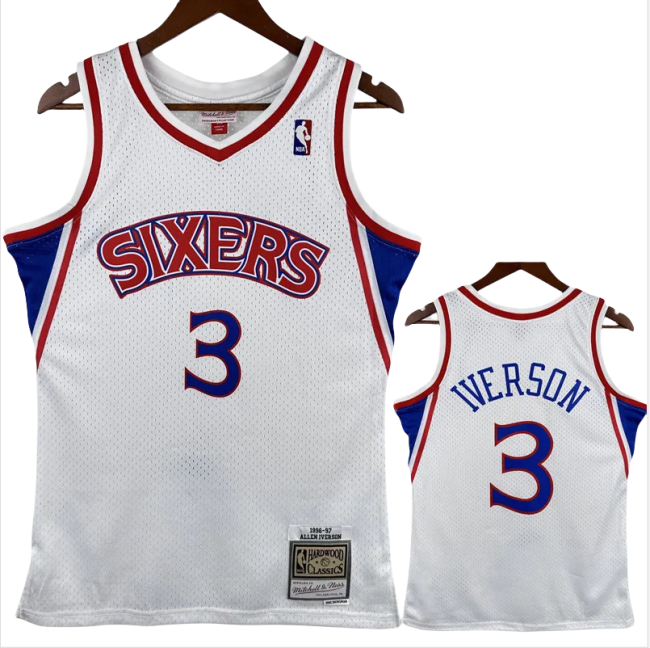 1996-97 76ERS IVERSON #3 White Retro Top Quality Hot Pressing NBA Jersey