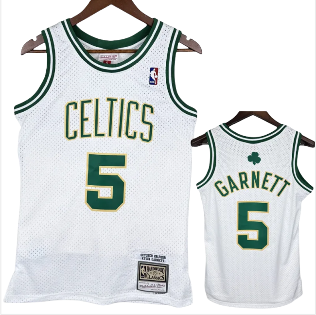 2008 CELTICS GARNETT #5 White Retro Top Quality Hot Pressing NBA Jersey