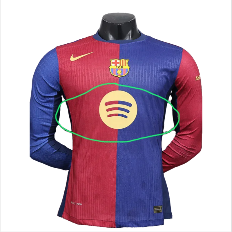 24-25 Mens  Barcelona  Home Long Sleeve Player Version Soccer Jersey