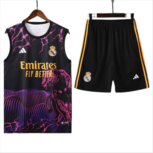24-25 Real Madrid  Black Purple Vest Short traning suit
