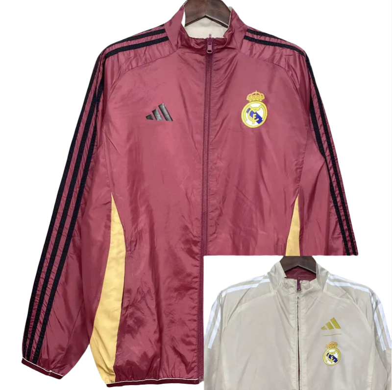 24-25 Real Madrid Red & Khaki Double Sided Windbreaker