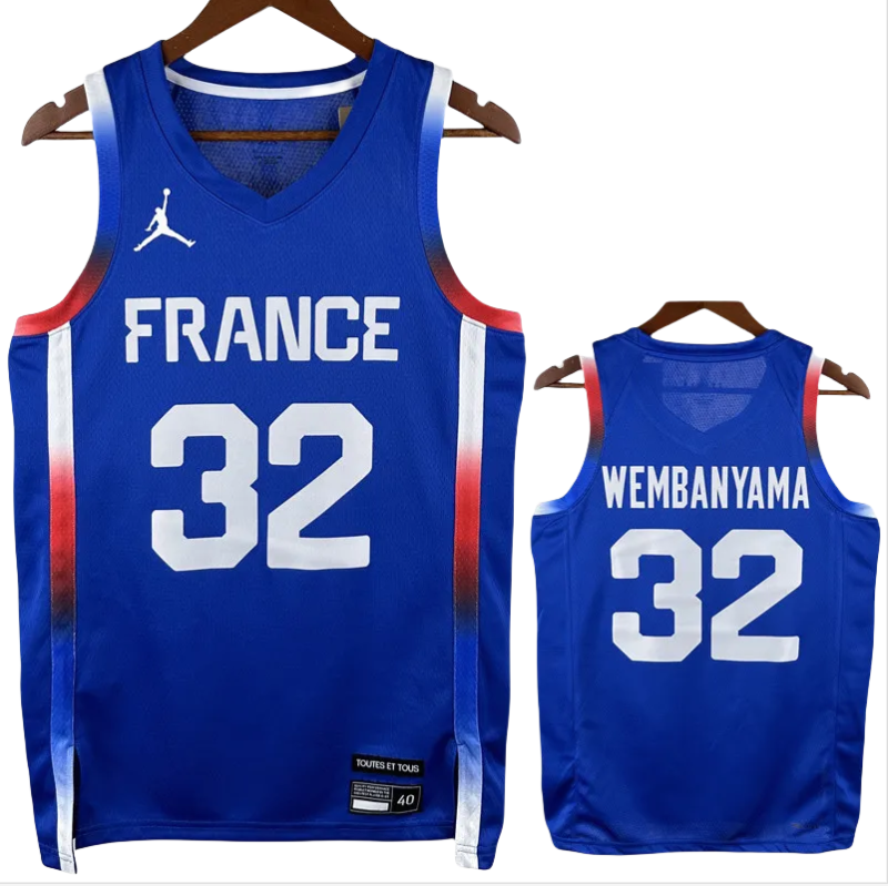 2024 Olympic Game France WEMBANYAMA # 32 Blue Basketball Jersey