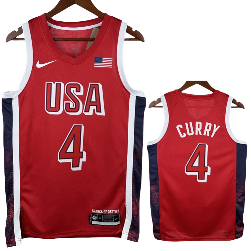 2024 Olympic Game USA CURRY # 4 Red Basketball Jersey