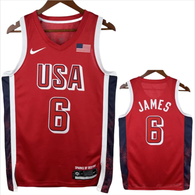 2024 Olympic Game USA JAMES # 6 Red Basketball Jersey