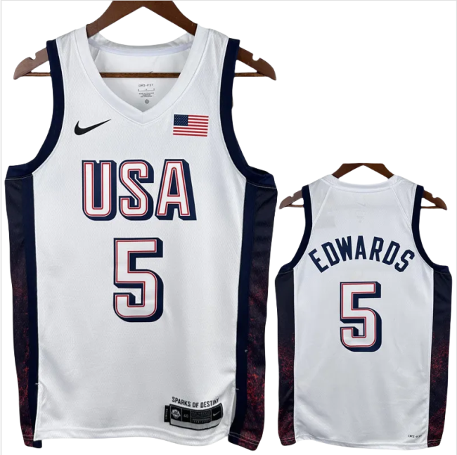 2024 Olympic Game USA EDWARDS # 5 White Basketball Jersey