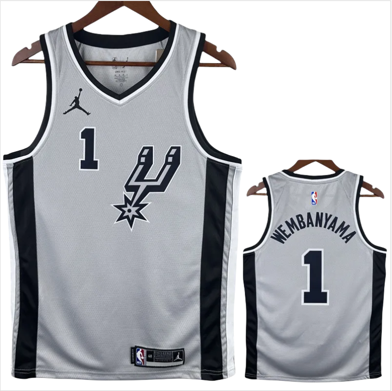 20-21 SA Spurs WEMBANYAMA #1 Grey Top Quality Hot Pressing NBA Jersey (Trapeze Edition)