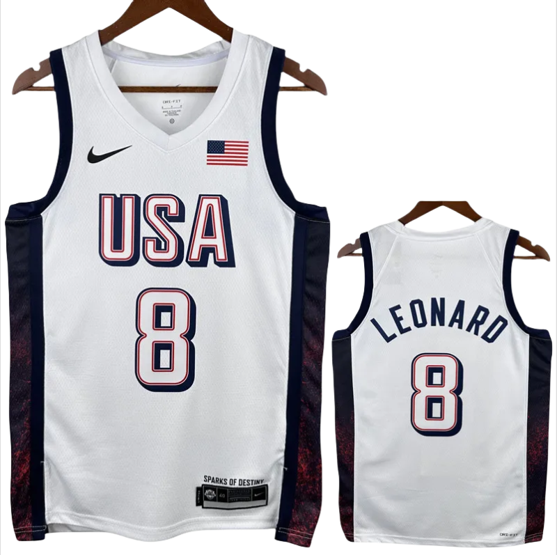 2024 Olympic Game USA LEONARD # 8 White Basketball Jersey