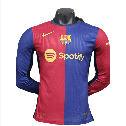 24-25Mens  Barcelona Home Long Sleeve Player Version Soccer Jersey