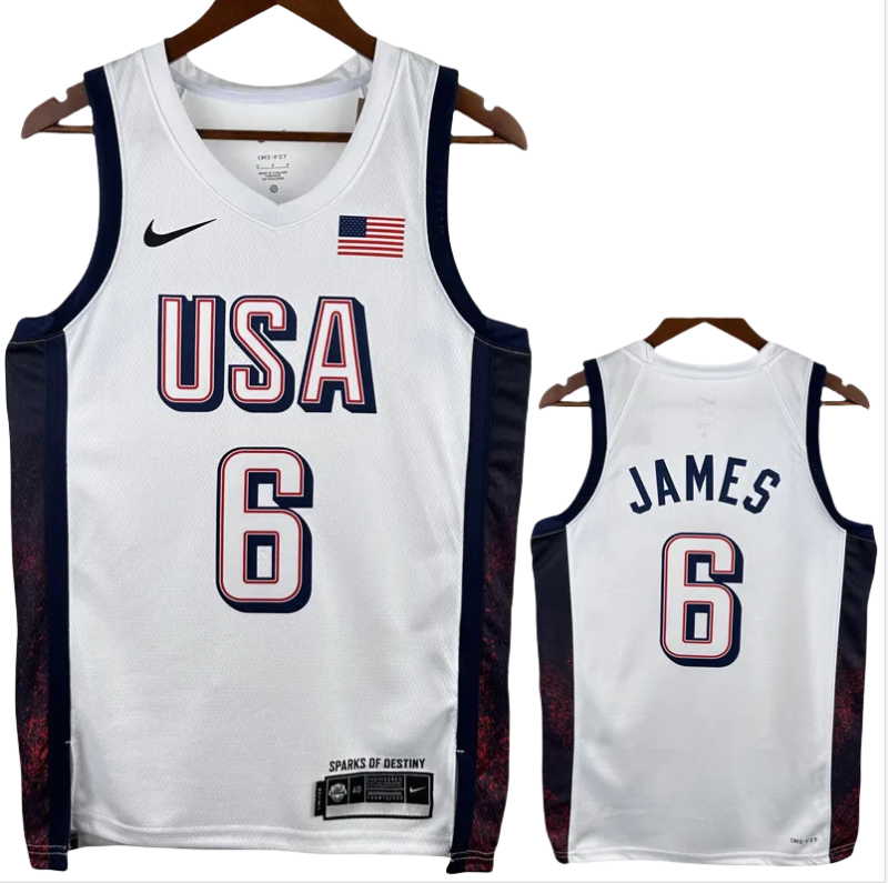 2024 Olympic Game USA JAMES # 6 White Basketball Jersey