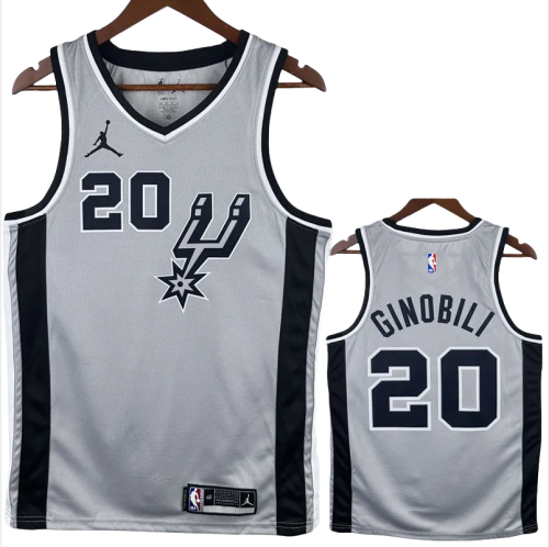 20-21 SA Spurs GINOBILI #20 Grey Top Quality Hot Pressing NBA Jersey (Trapeze Edition) 飞人版