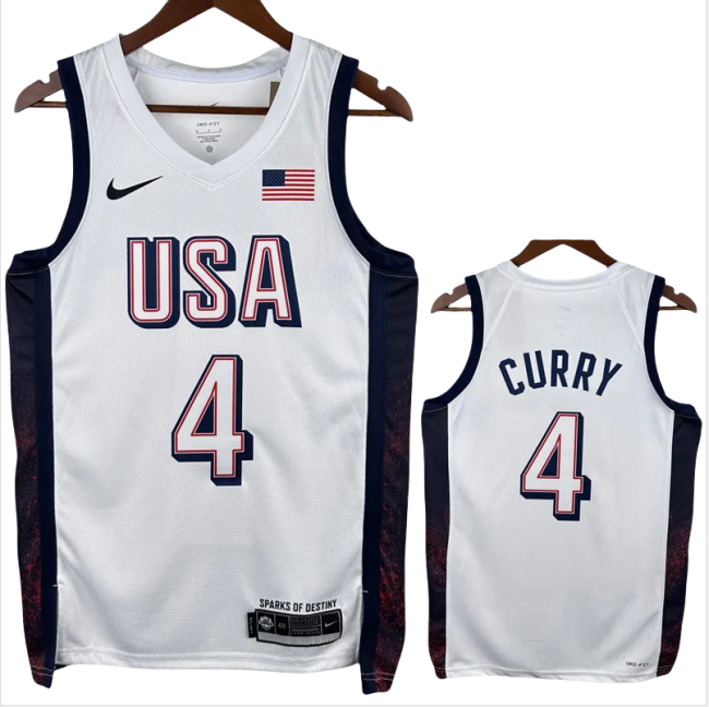 2024 Olympic Game USA CURRY # 4 White Basketball Jersey