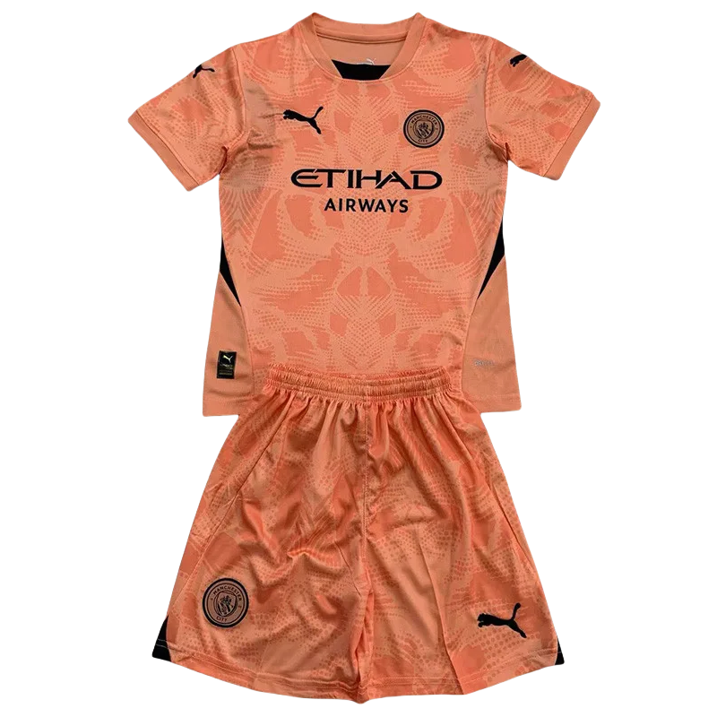 24-25 Man City Orange GoalKeeper Kids Soccer Jersey