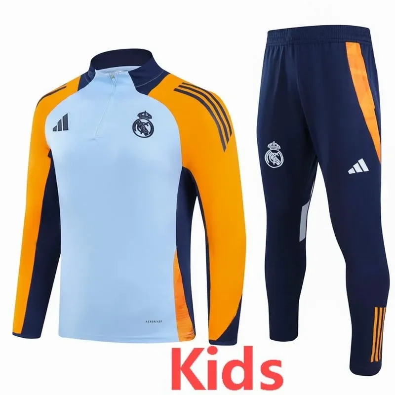 24-25  Real Madrid  Blue Yellow Kids Half Pull Tracksuit