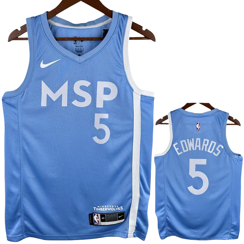 TIMBERWOLVES EDWARDS #5 Azure Top Quality Hot Pressing NBA Jersey