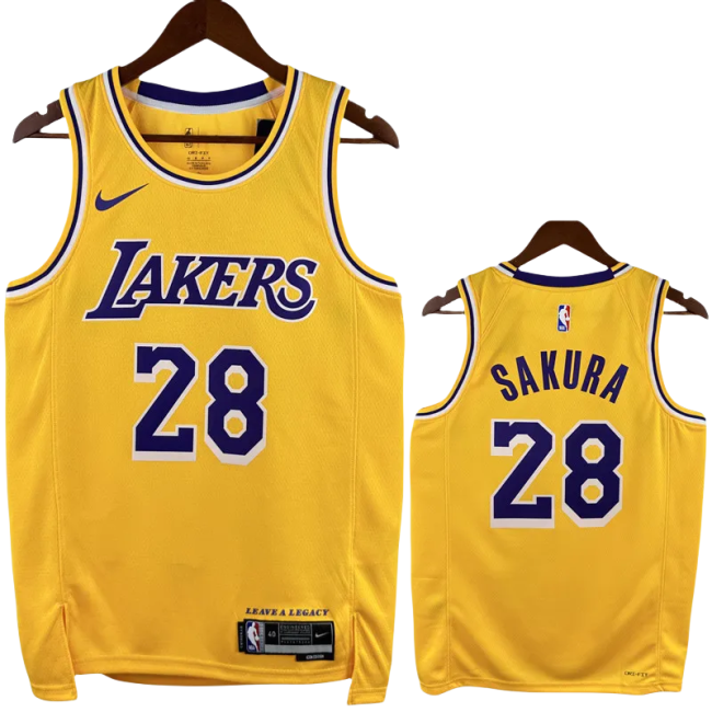 22-23 LAKERS SAKURA #28 Yellow Top Quality Hot Pressing NBA Jersey