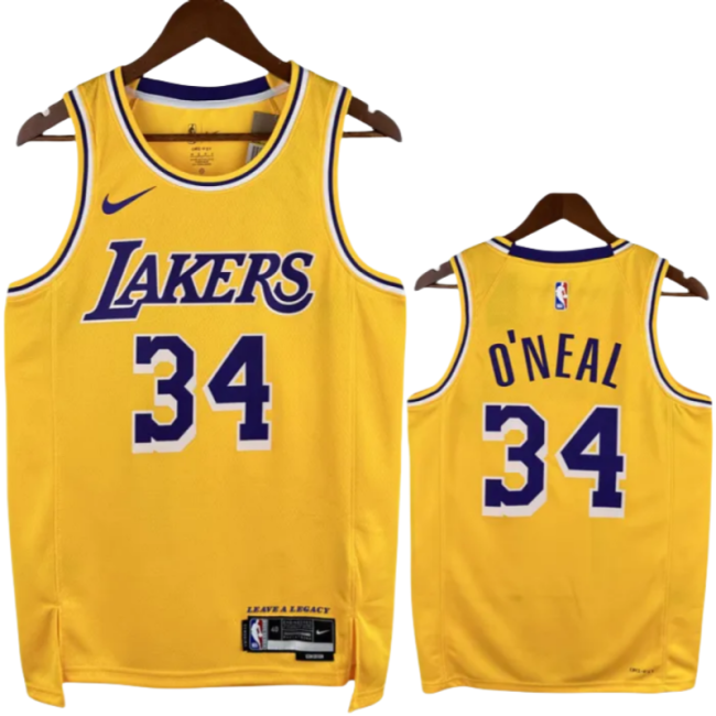 22-23 LAKERS O'NEAL #34 Yellow Top Quality Hot Pressing NBA Jersey