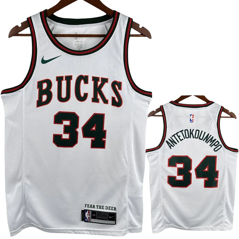 2017-18 BUCKS ANTETOKOUNMPO #34 White Retro Top Quality Hot Pressing NBA Jersey
