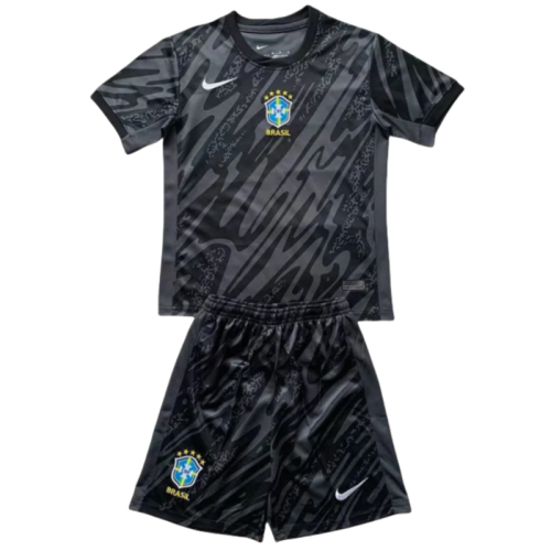 24-25 Brazil Black GoalKeeper Kids Soccer Jersey