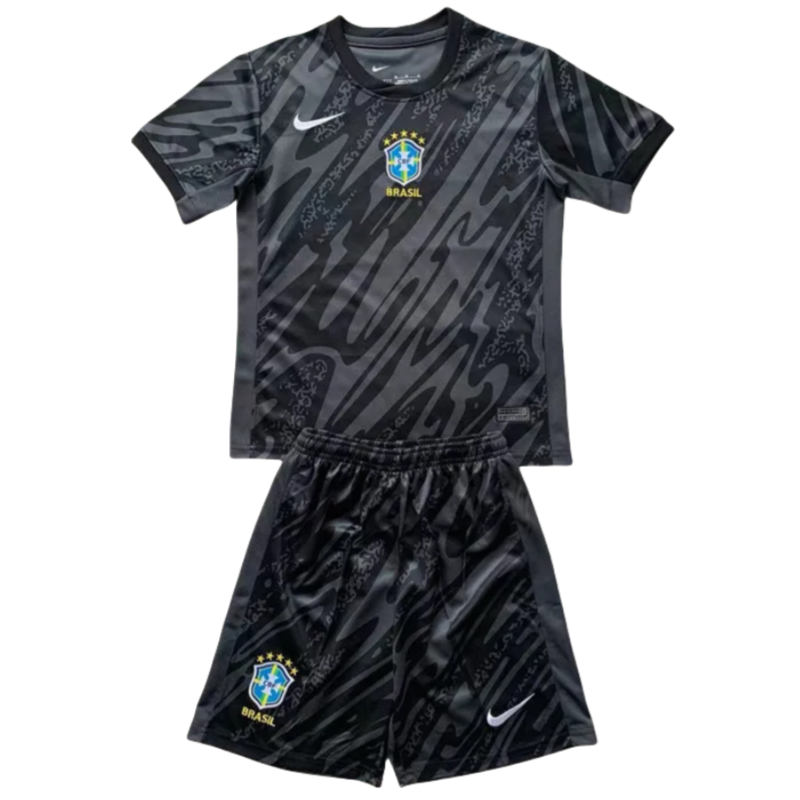 24-25 Brazil Black GoalKeeper Kids Soccer Jersey